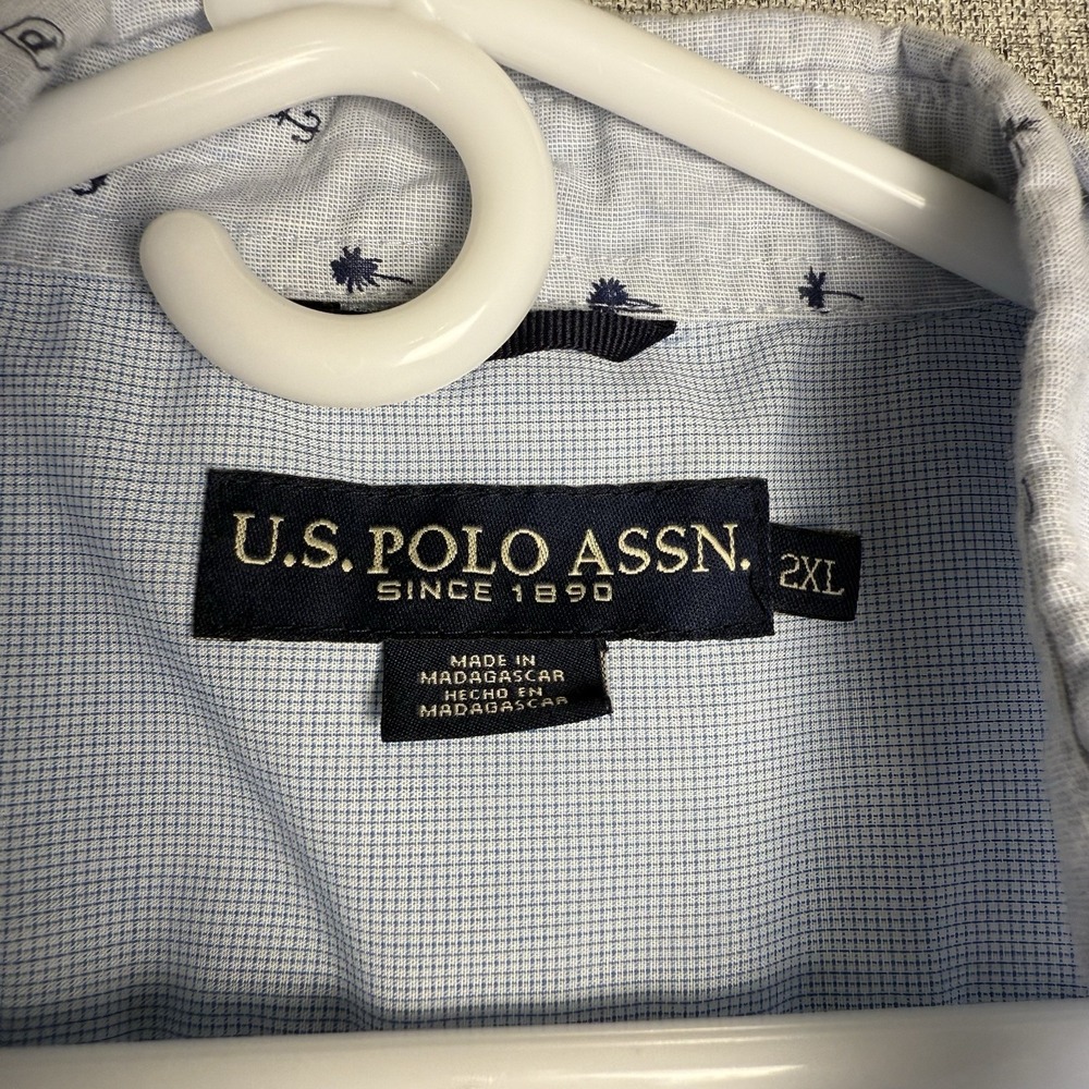 US Polo Assn. Short Sleeve Button Down Blue White Palm Trees Anchor 2XL XXL - Picture 3 of 3